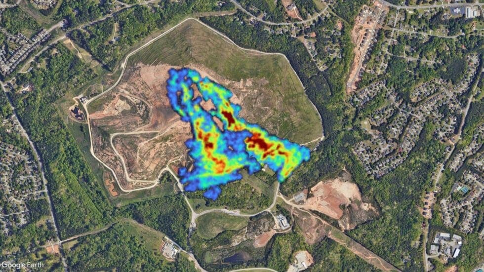 Large plumes of methane detected at a landfill during U.S. airborne surveys.